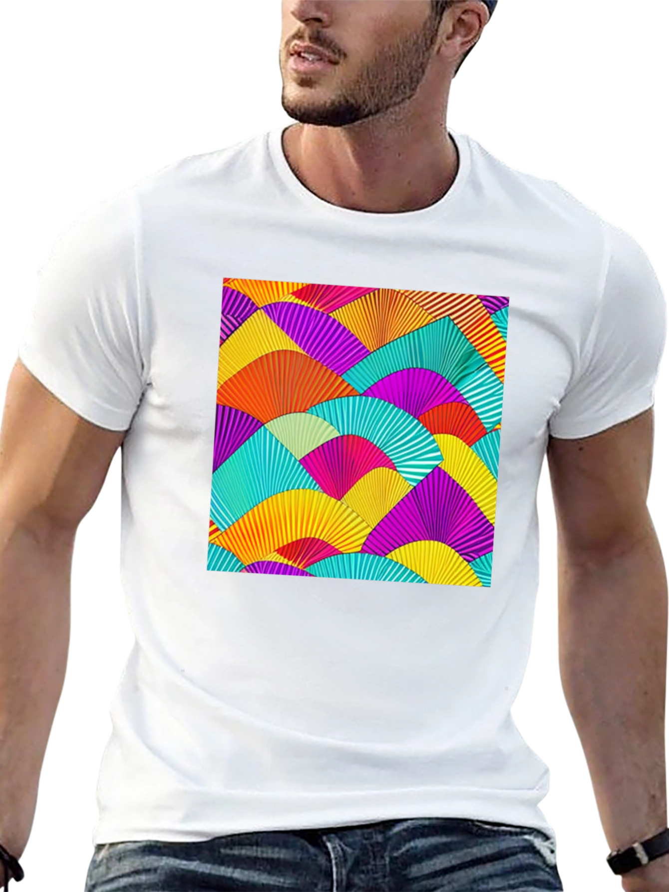 Vibrant Fan Pattern Black T-Shirt