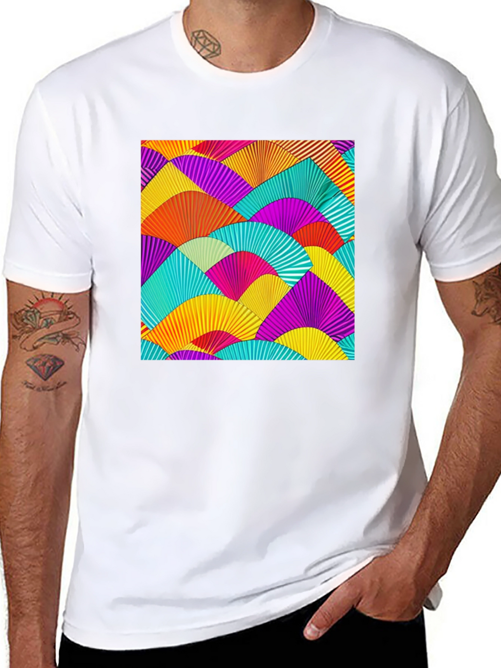 Vibrant Fan Pattern Black T-Shirt