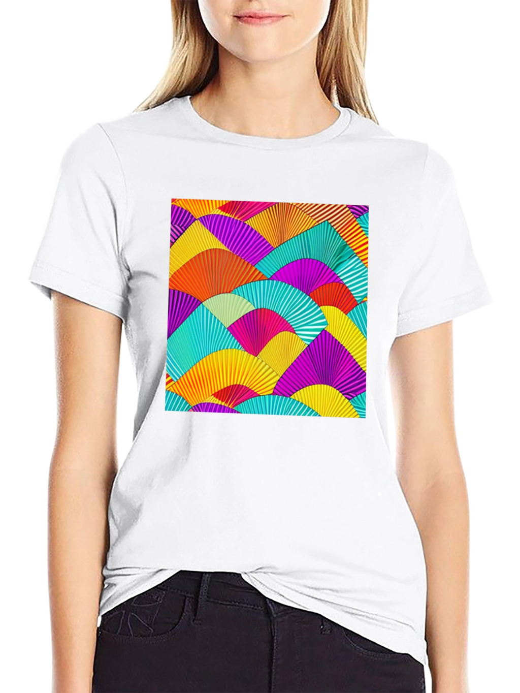 Vibrant Fan Pattern Black T-Shirt
