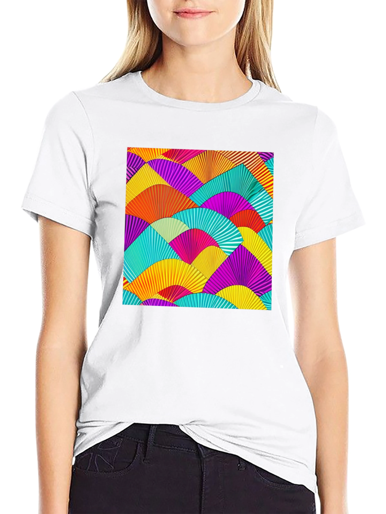 Vibrant Fan Pattern Black T-Shirt