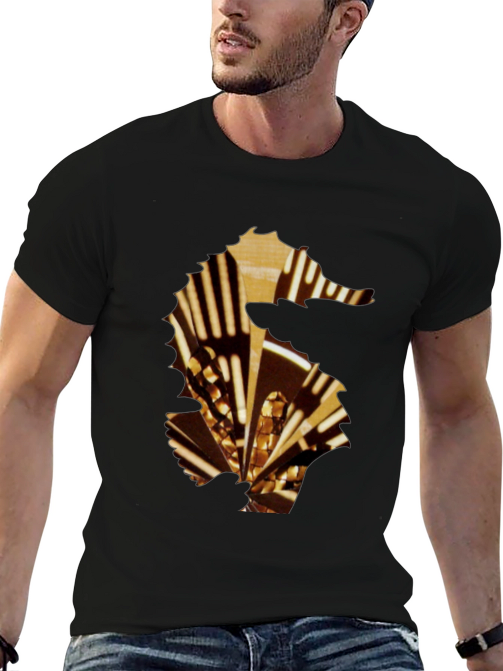 Black Seahorse Graphic Tee - Stylish Mens T-Shirt