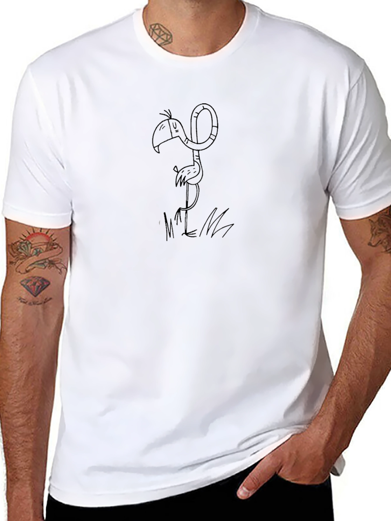 Black T-Shirt with Flamingo Graphic Tee