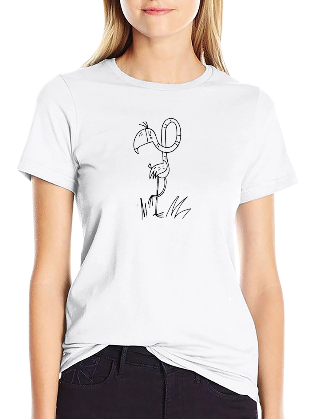 Black T-Shirt with Flamingo Graphic Tee
