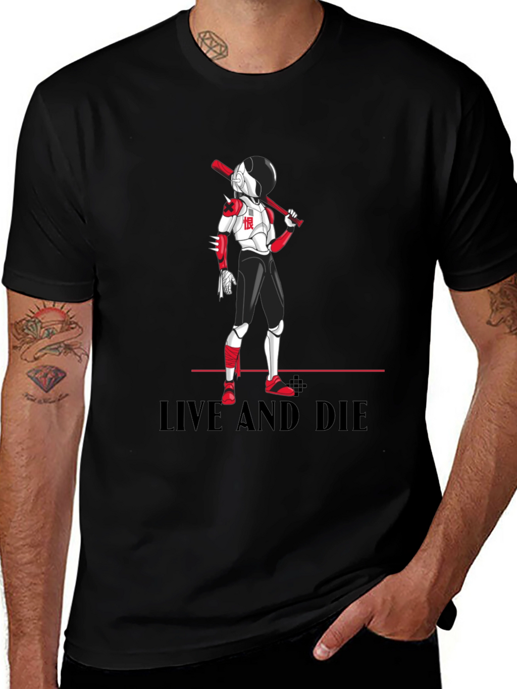 Edgy Anime Baseball T-Shirt: Live and Die