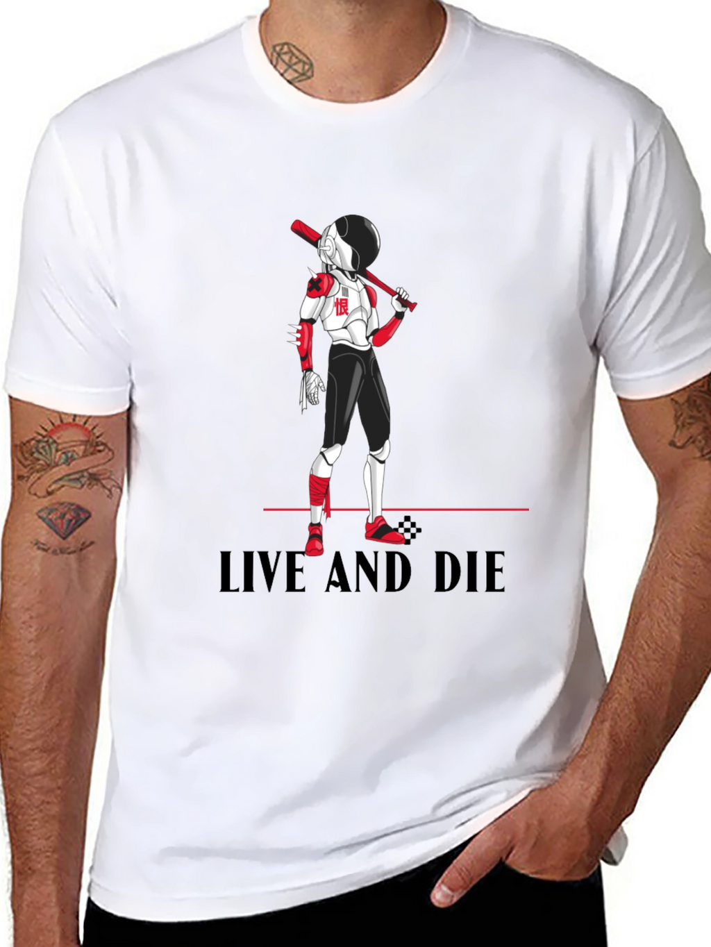 Edgy Anime Baseball T-Shirt: Live and Die