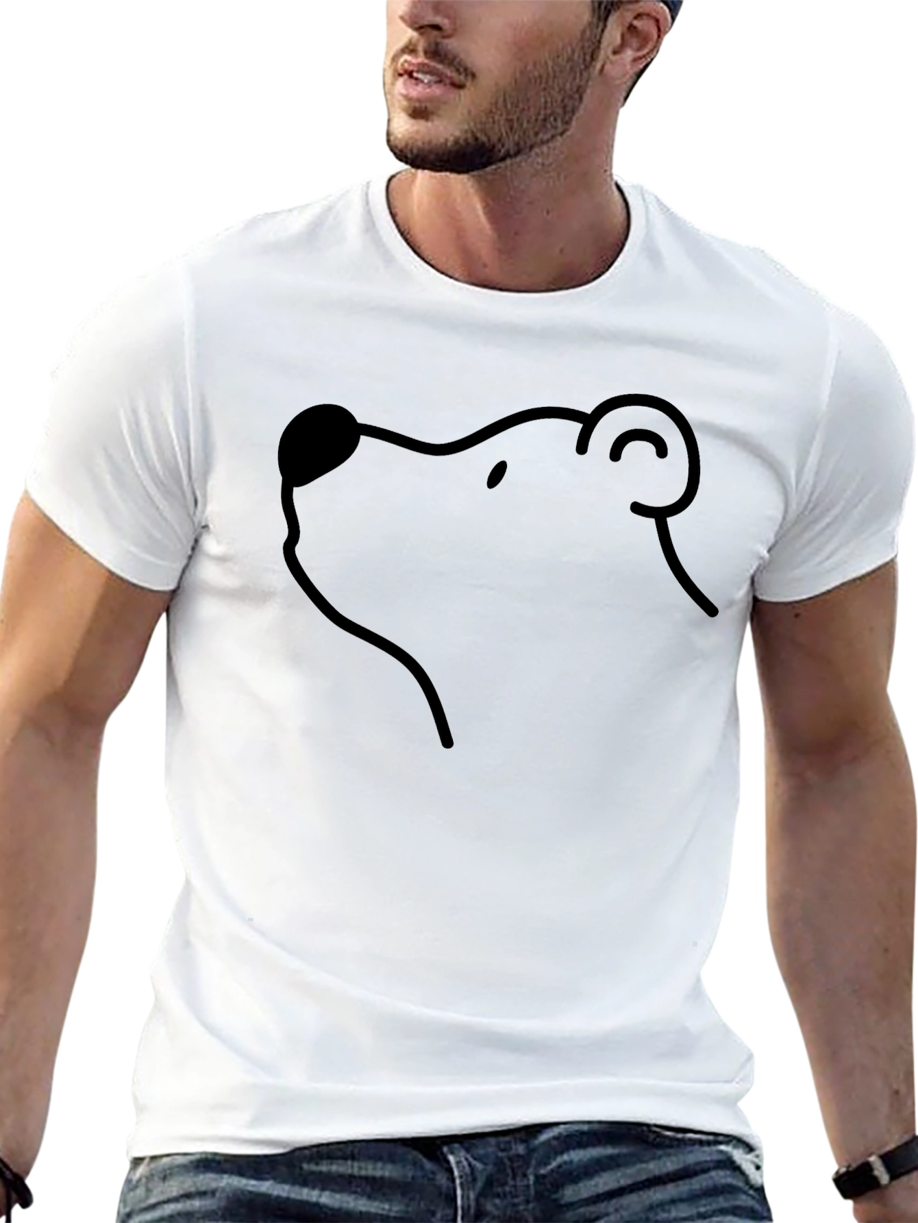 Bear Outline T-Shirt - Minimalist Black Tee