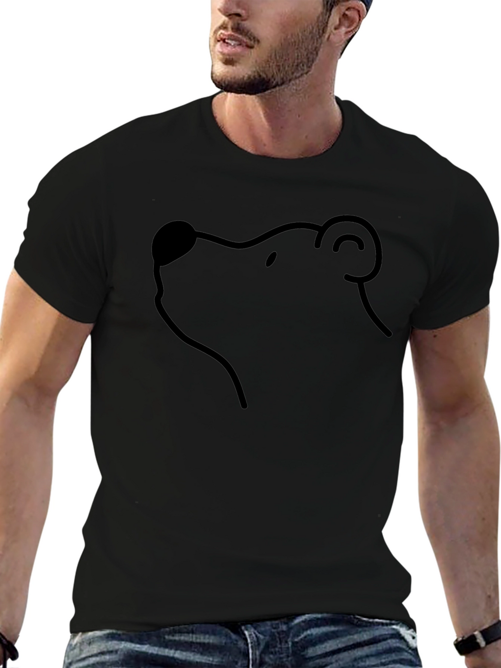 Bear Outline T-Shirt - Minimalist Black Tee