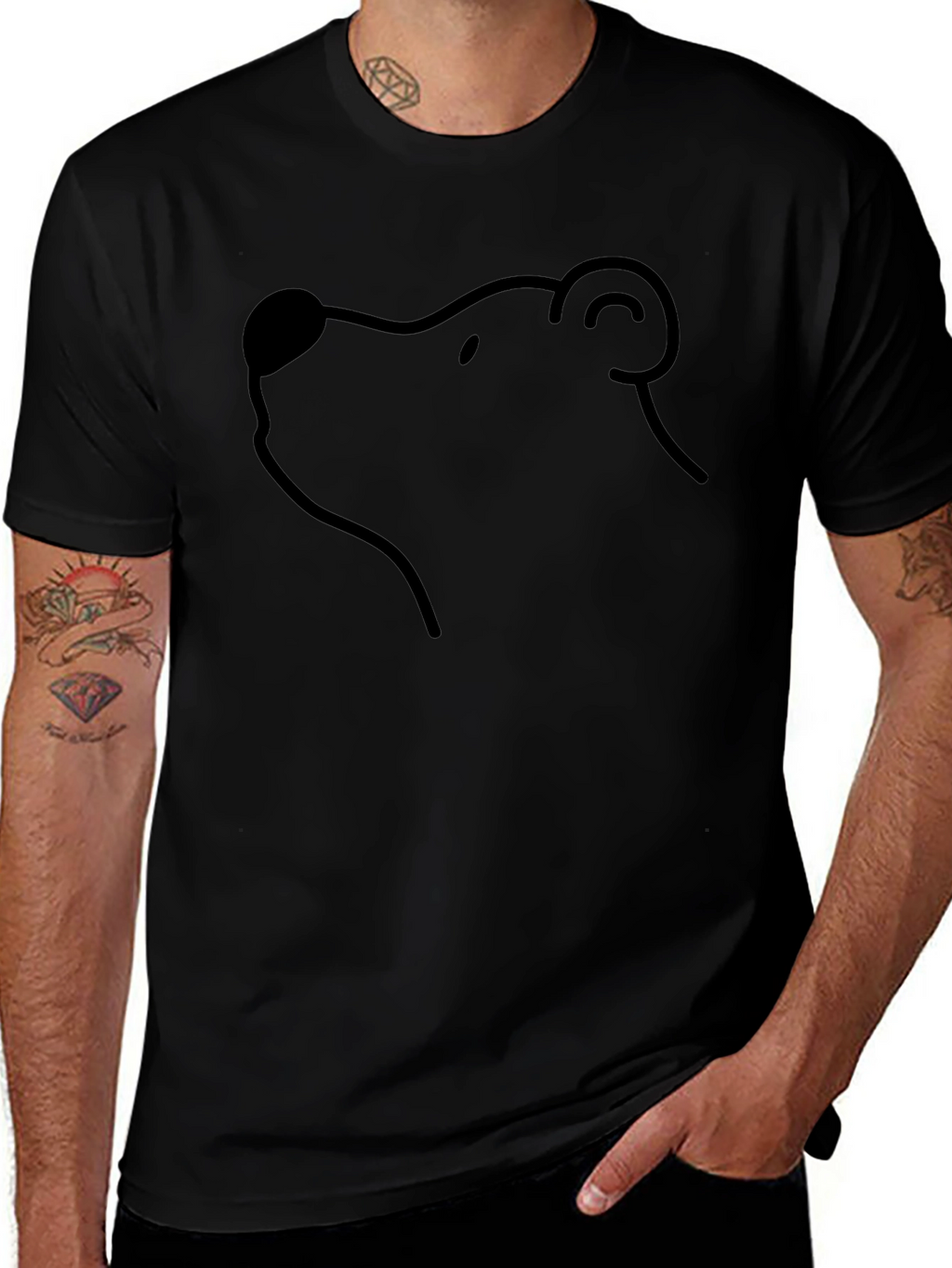 Bear Outline T-Shirt - Minimalist Black Tee