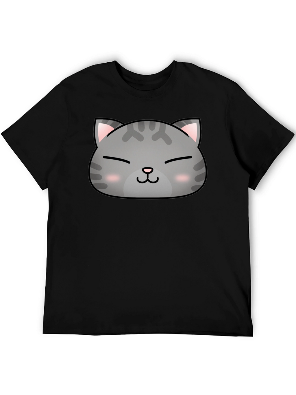 Cute Cat Face Graphic Print Black T-Shirt