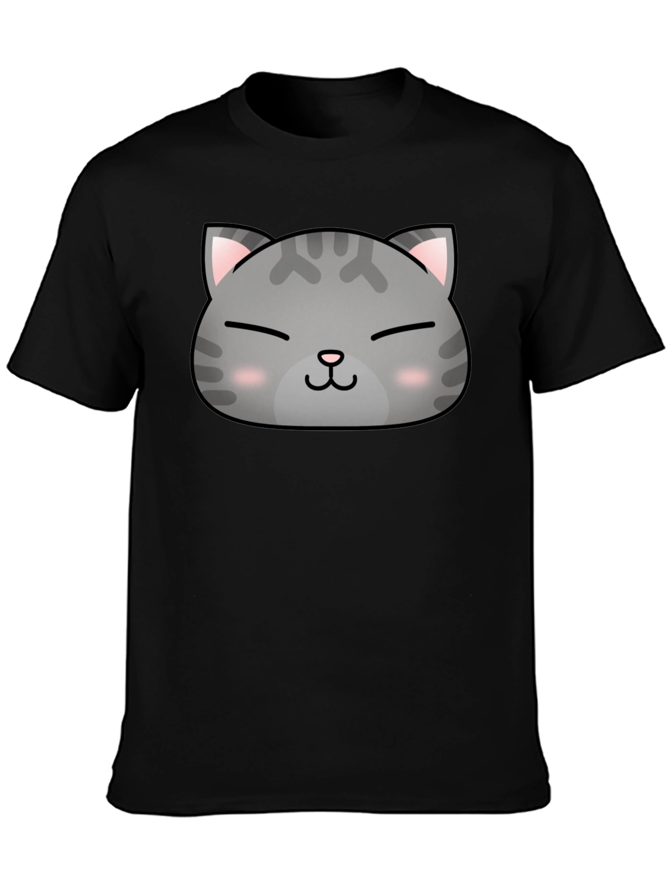 Cute Cat Face Graphic Print Black T-Shirt