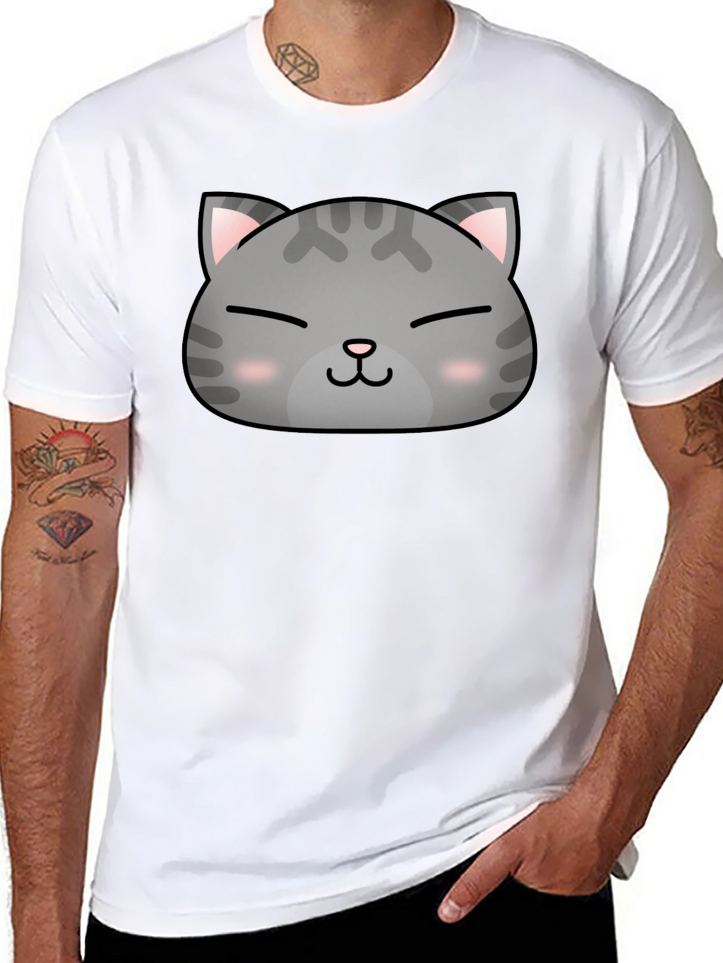 Cute Cat Face Graphic Print Black T-Shirt