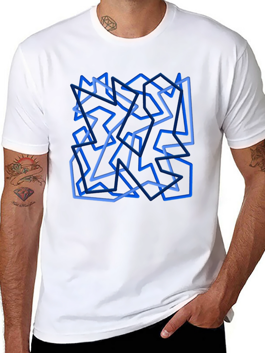 Abstract Geometric Line Art Black T-Shirt
