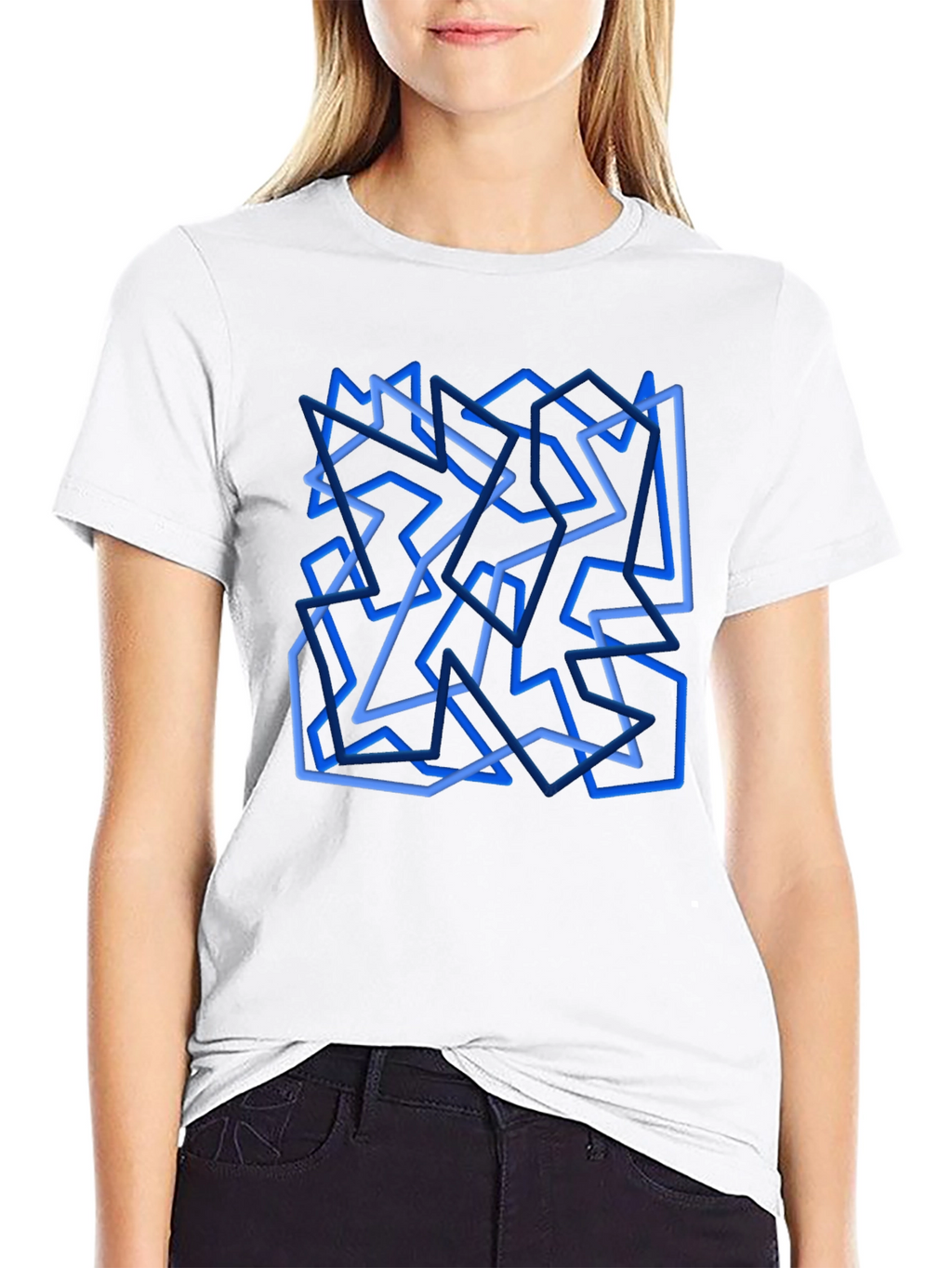 Abstract Geometric Line Art Black T-Shirt