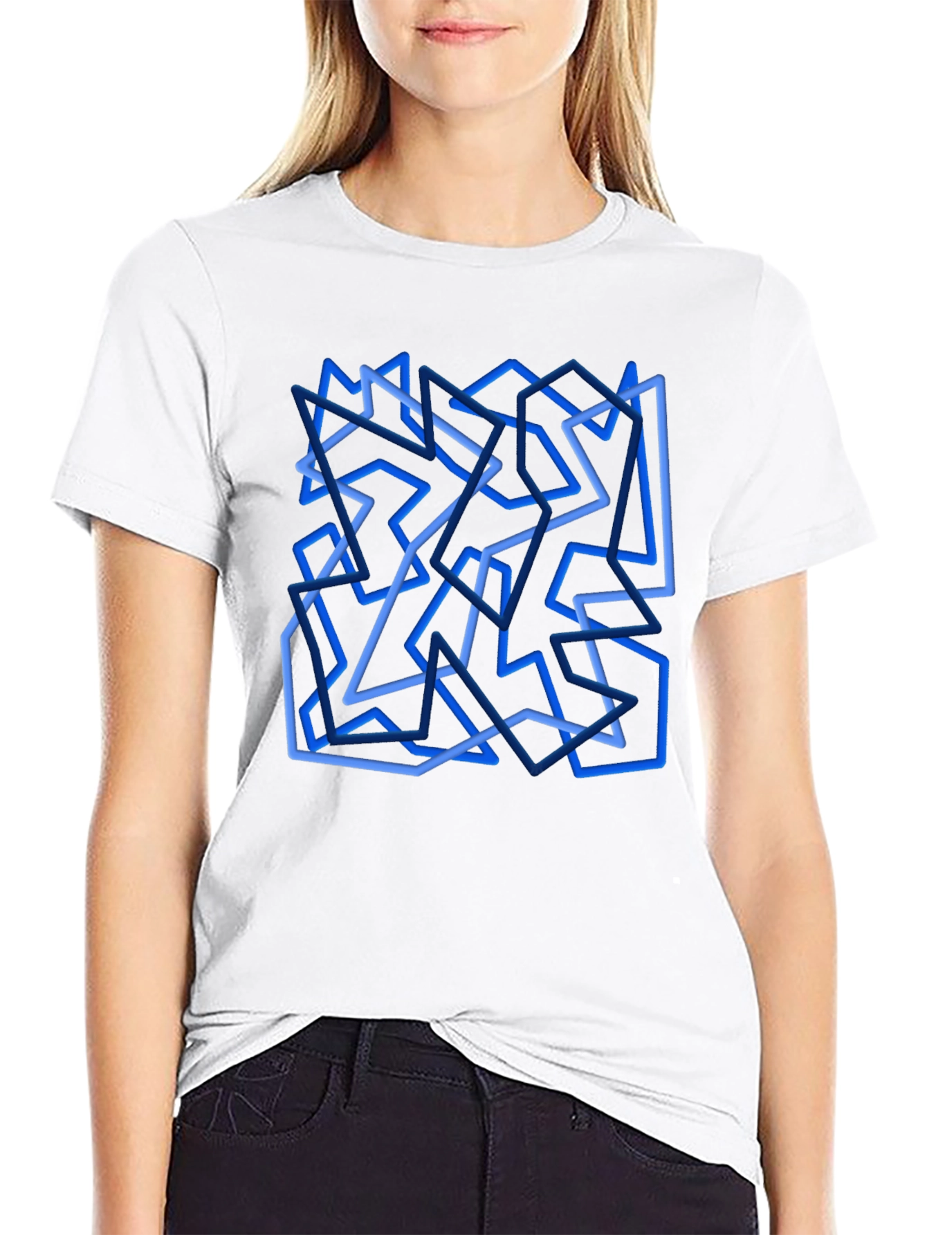 Abstract Geometric Line Art Black T-Shirt