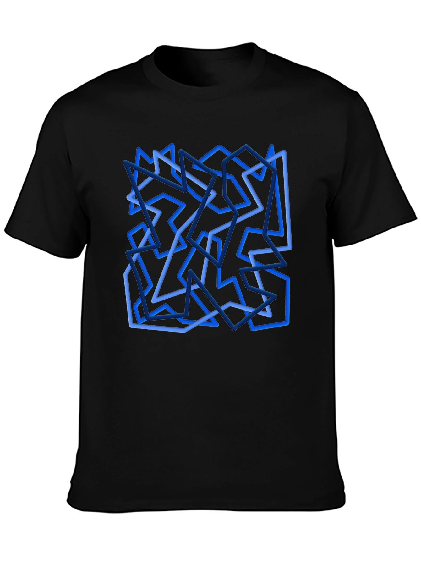 Abstract Geometric Line Art Black T-Shirt