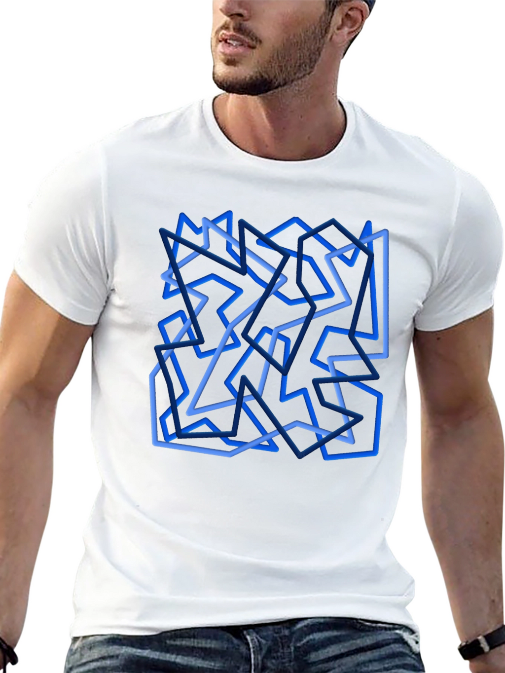 Abstract Geometric Line Art Black T-Shirt