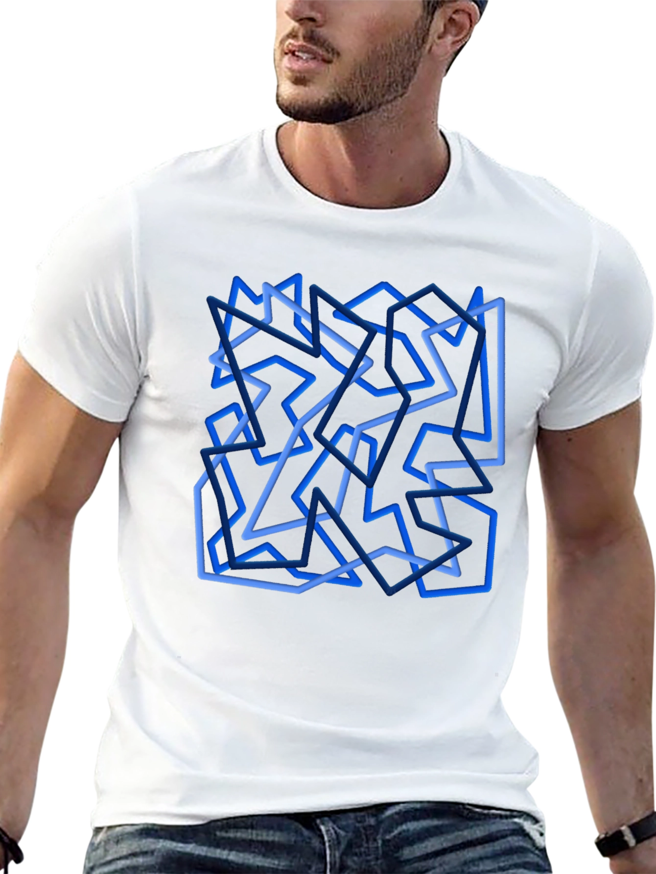 Abstract Geometric Line Art Black T-Shirt