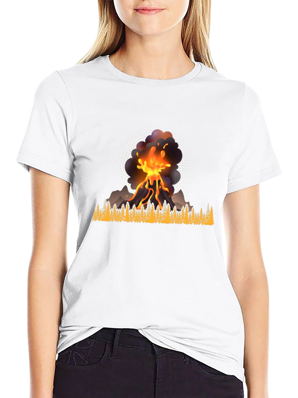 Volcano Eruption Graphic Tee - Black Casual Shirt