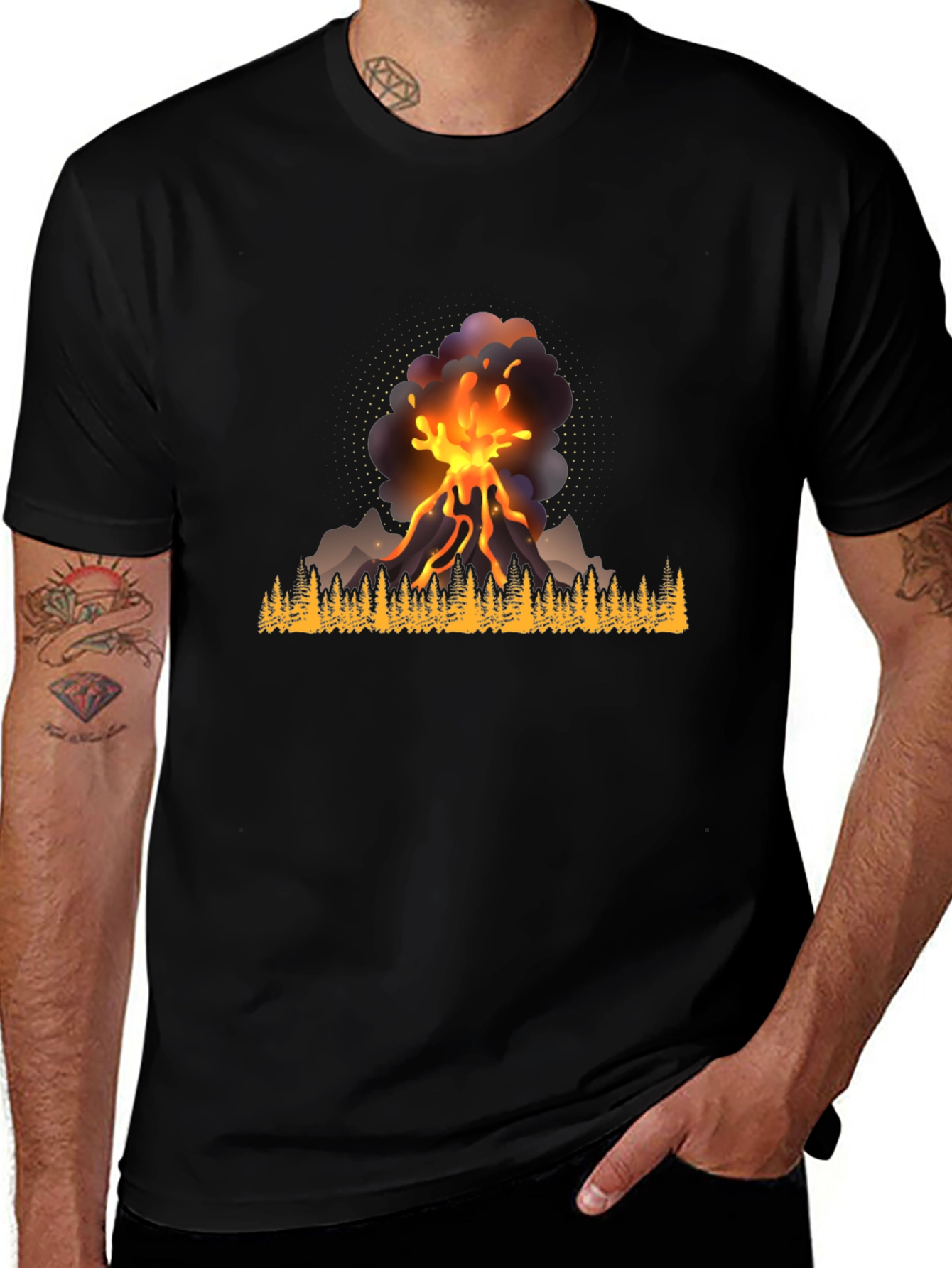Volcano Eruption Graphic Tee - Black Casual Shirt