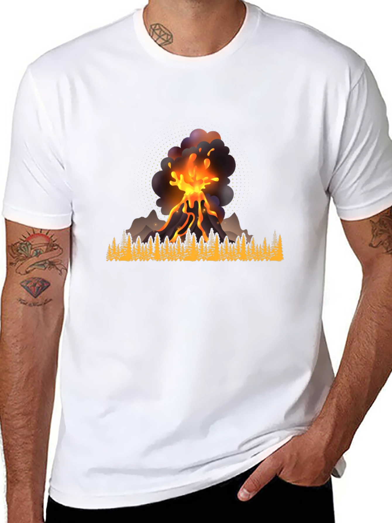 Volcano Eruption Graphic Tee - Black Casual Shirt