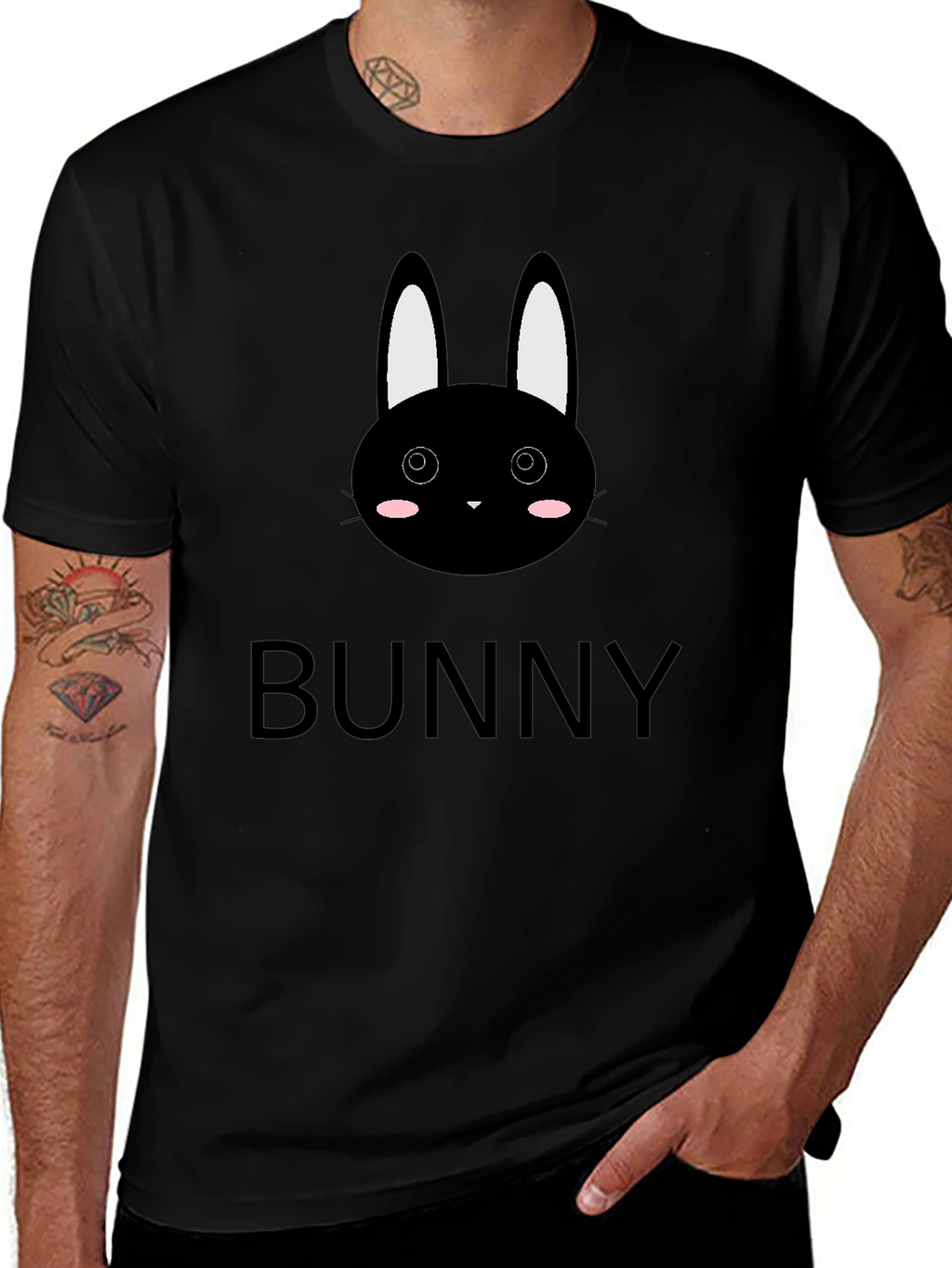 Cute Bunny Graphic Black T-Shirt