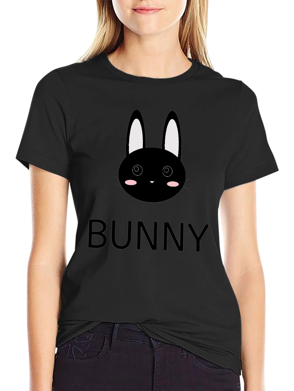 Cute Bunny Graphic Black T-Shirt
