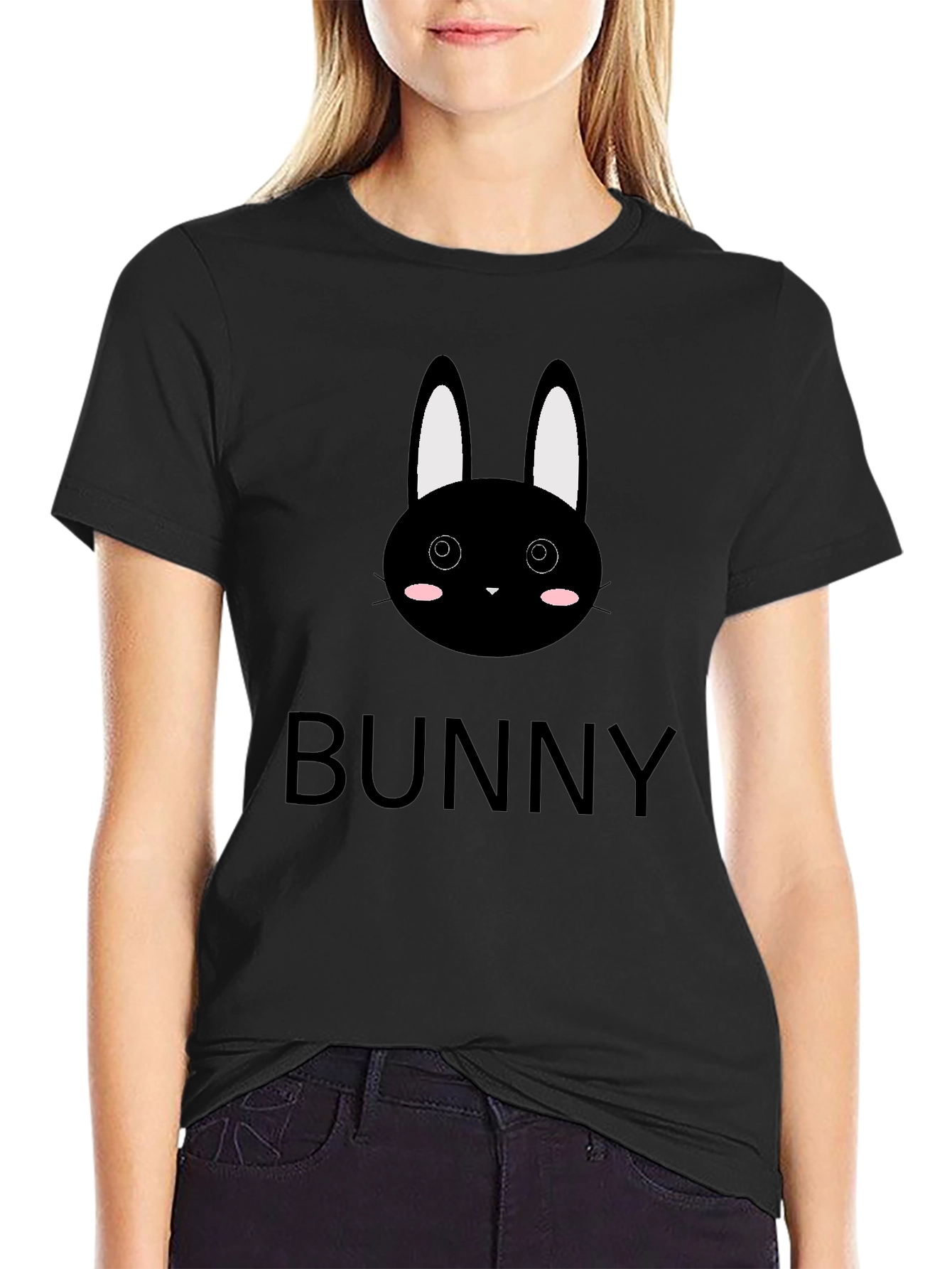 Cute Bunny Graphic Black T-Shirt