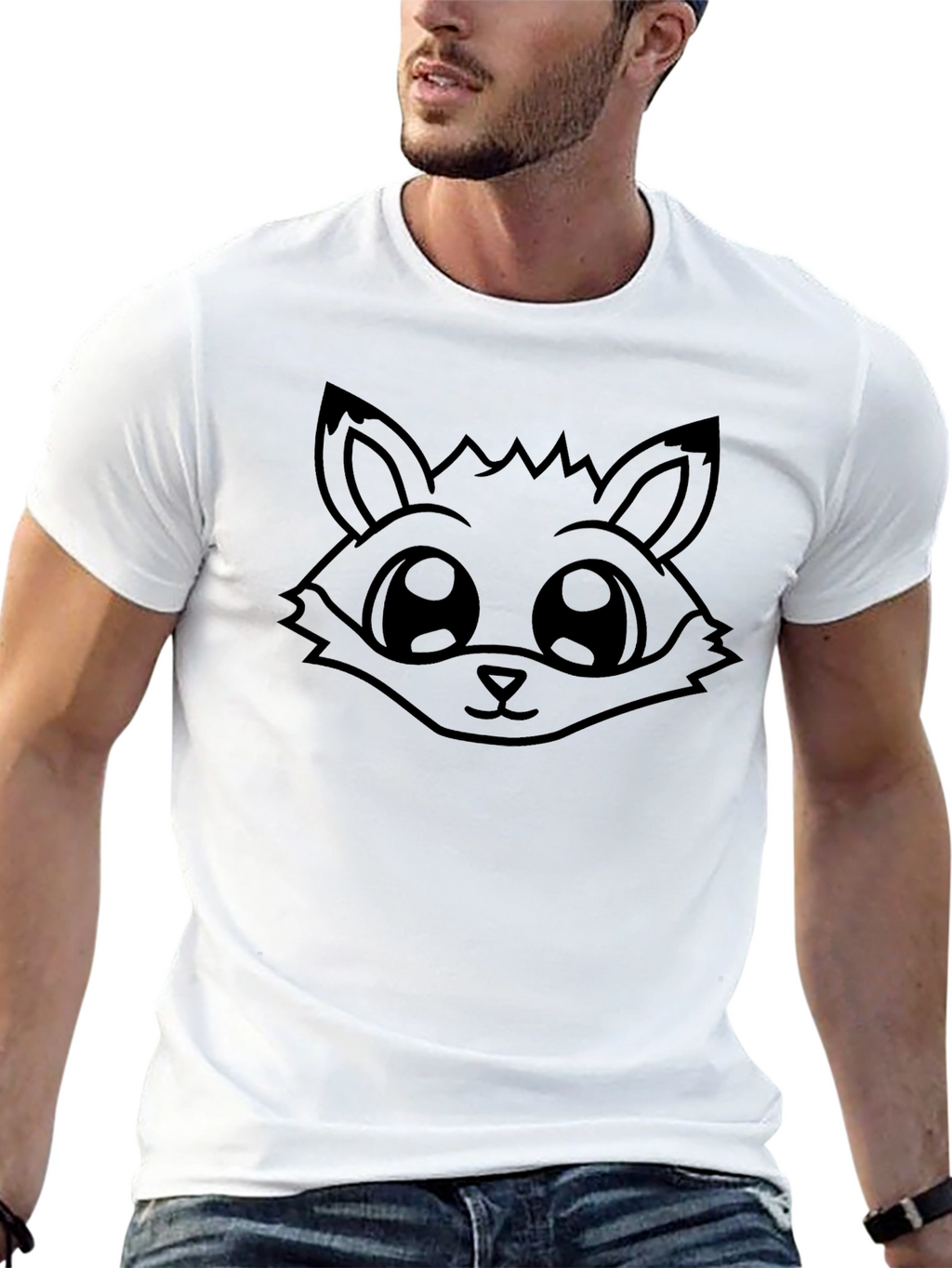 Cute Cartoon Fox Black T-Shirt