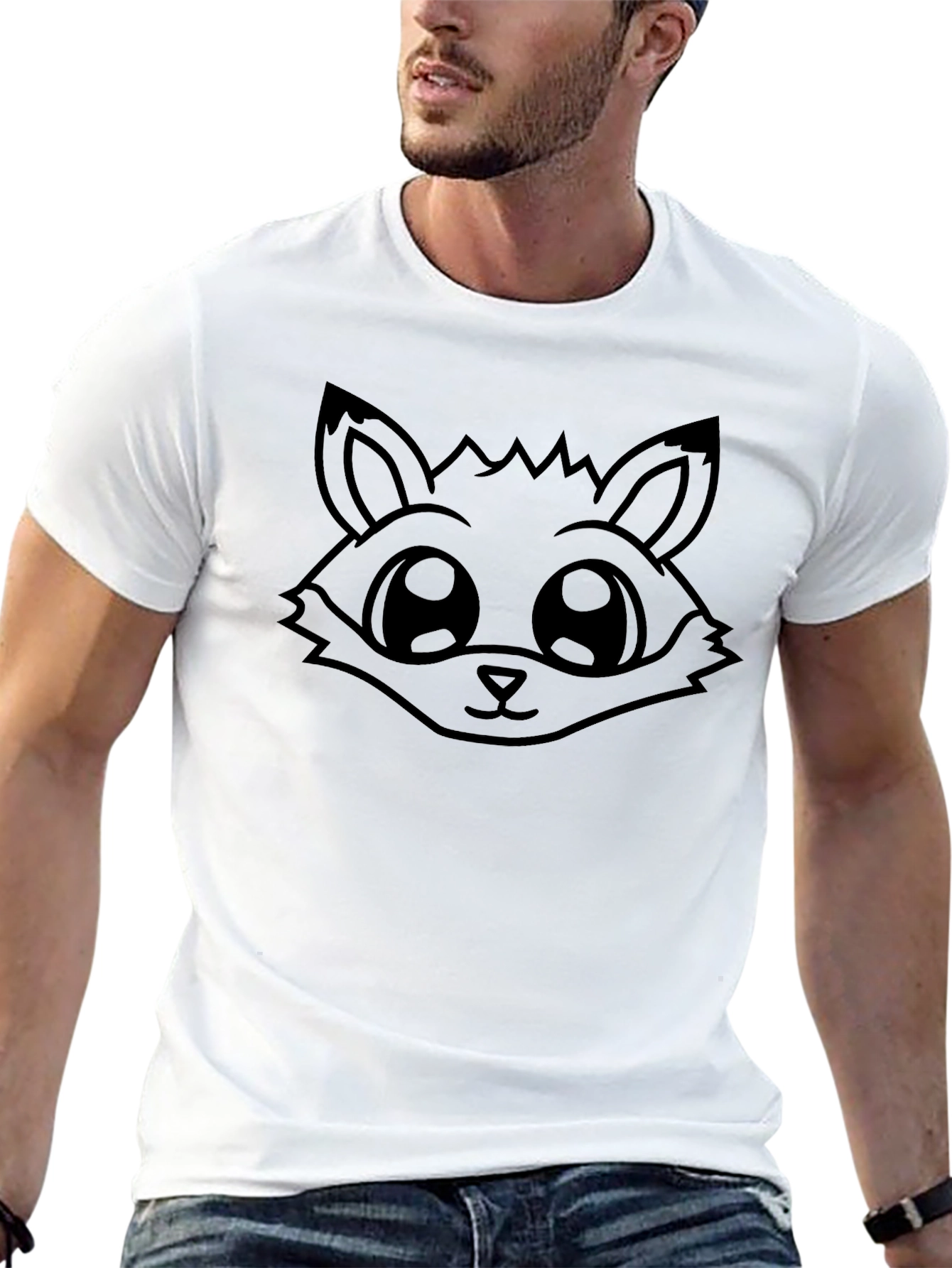 Cute Cartoon Fox Black T-Shirt