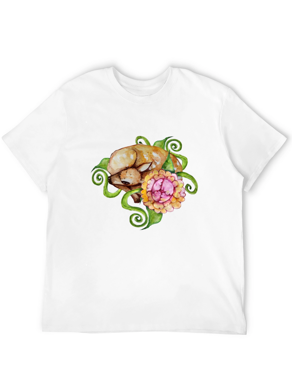 Floral Puppy T-Shirt - Black Cotton Blend