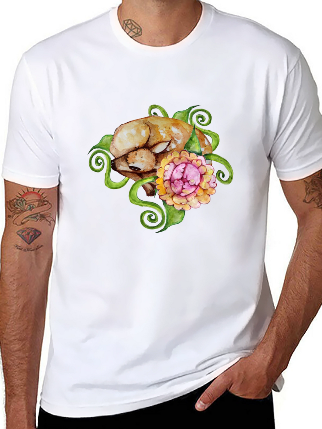 Floral Puppy T-Shirt - Black Cotton Blend
