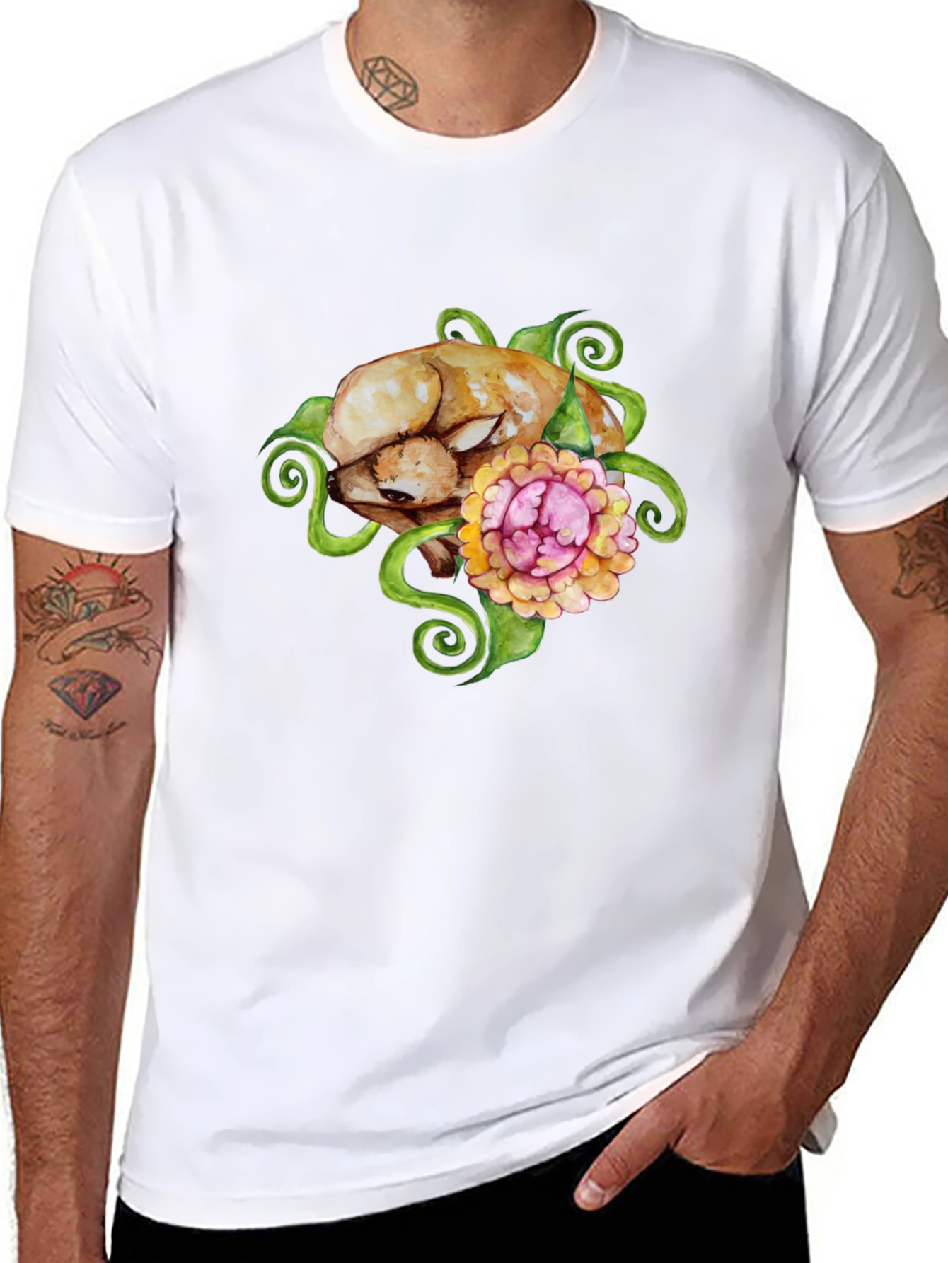 Floral Puppy T-Shirt - Black Cotton Blend