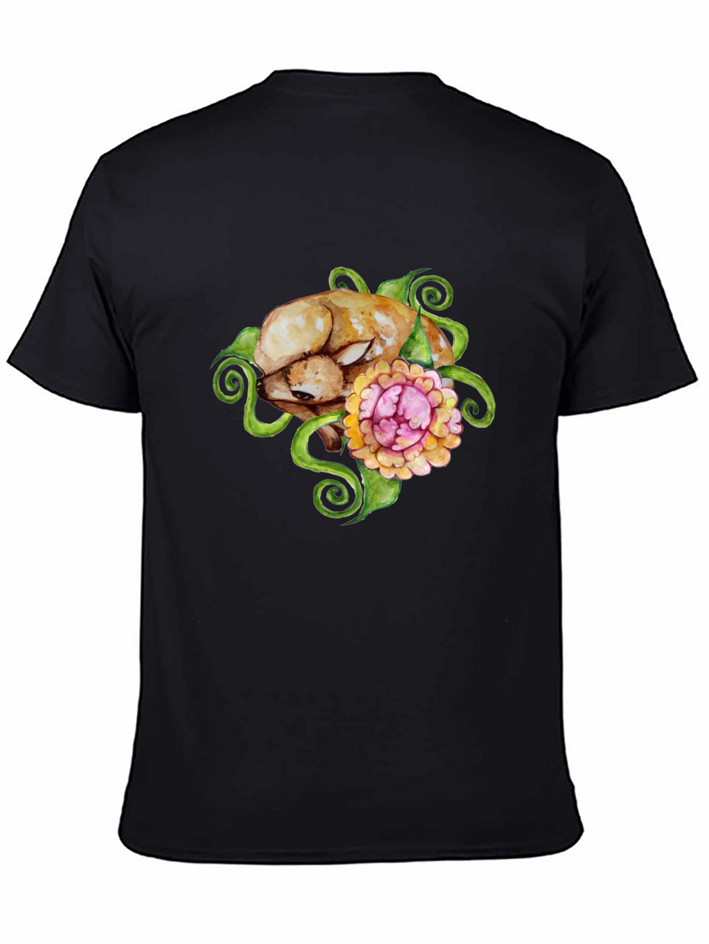 Floral Puppy T-Shirt - Black Cotton Blend