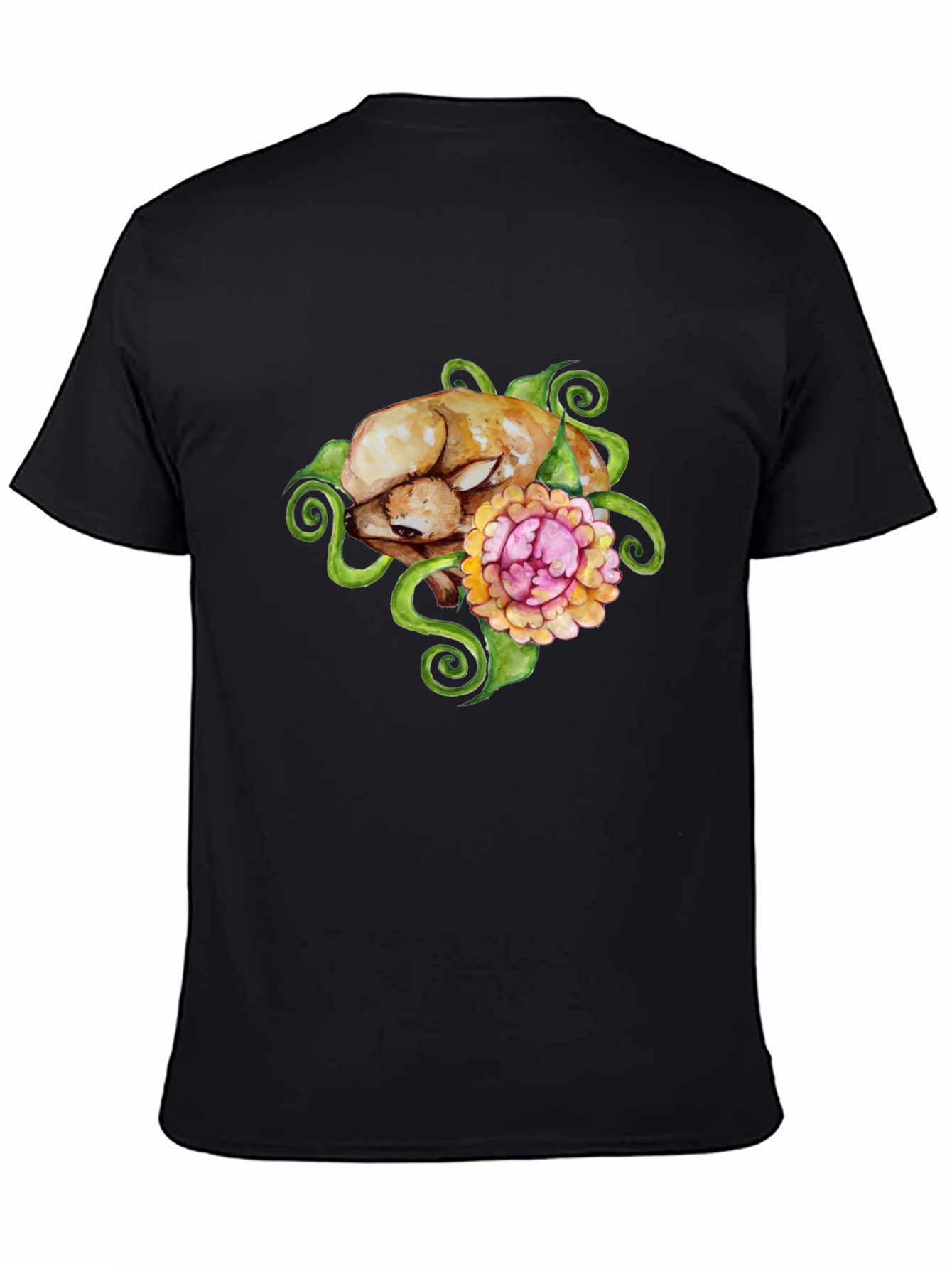 Floral Puppy T-Shirt - Black Cotton Blend