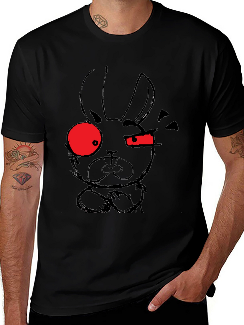 Edgy Rabbit Graphic Tee - Black Cotton Blend