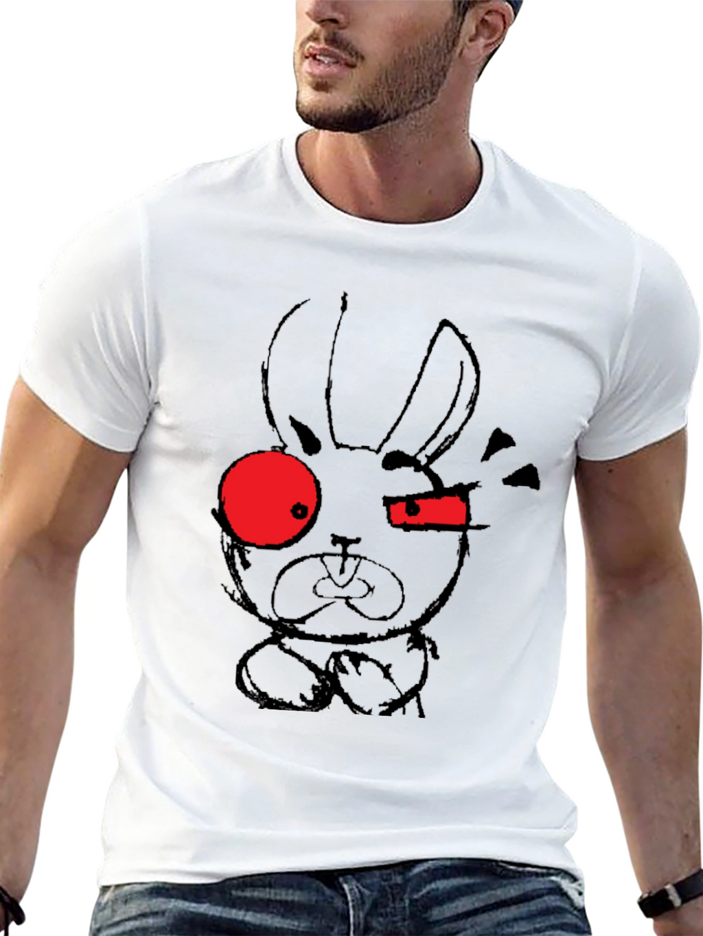 Edgy Rabbit Graphic Tee - Black Cotton Blend