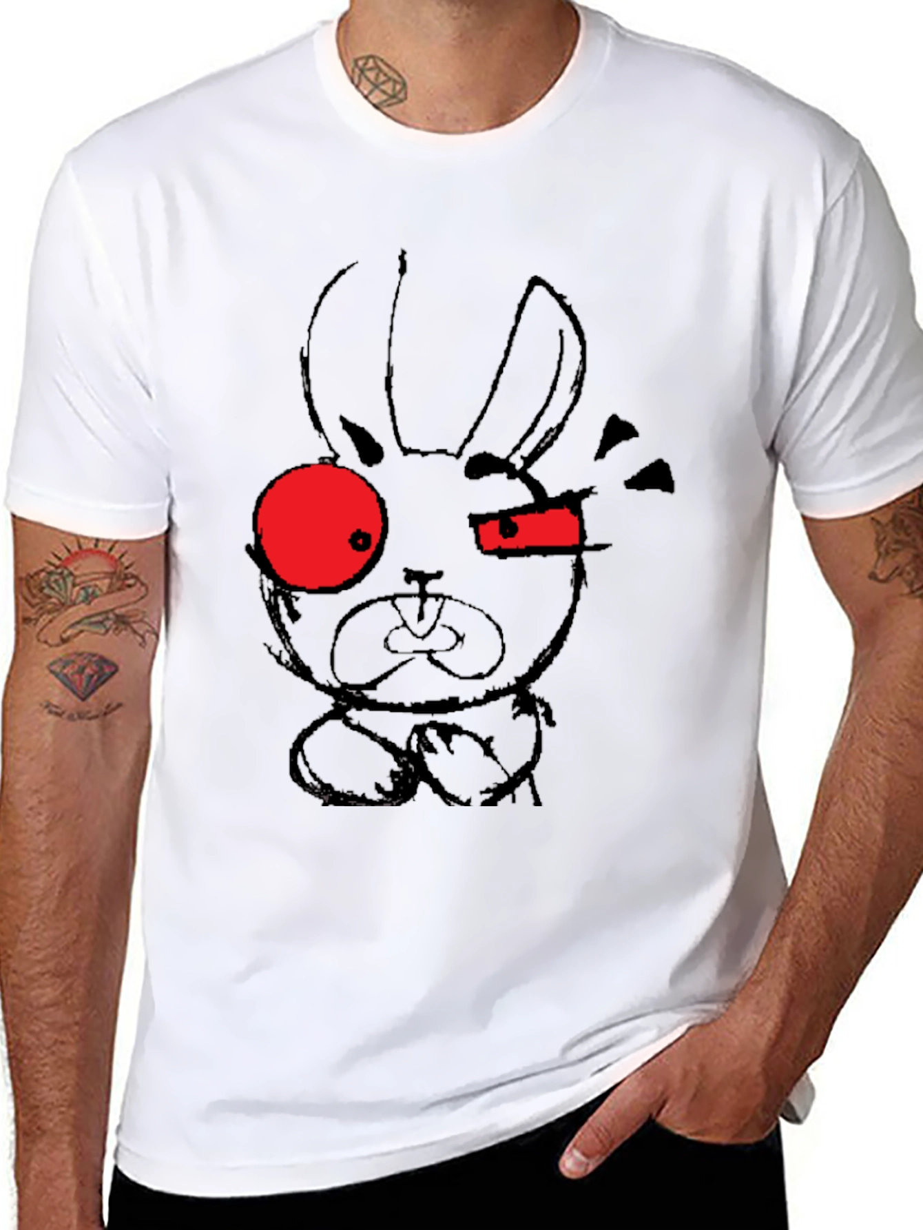 Edgy Rabbit Graphic Tee - Black Cotton Blend