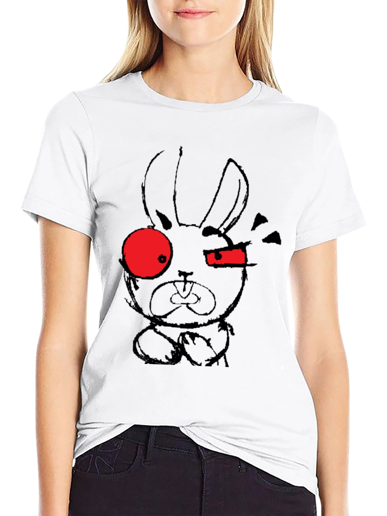 Edgy Rabbit Graphic Tee - Black Cotton Blend