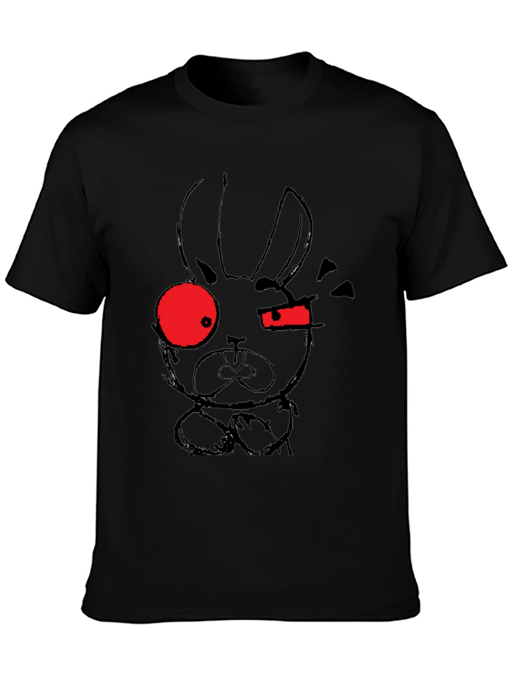 Edgy Rabbit Graphic Tee - Black Cotton Blend
