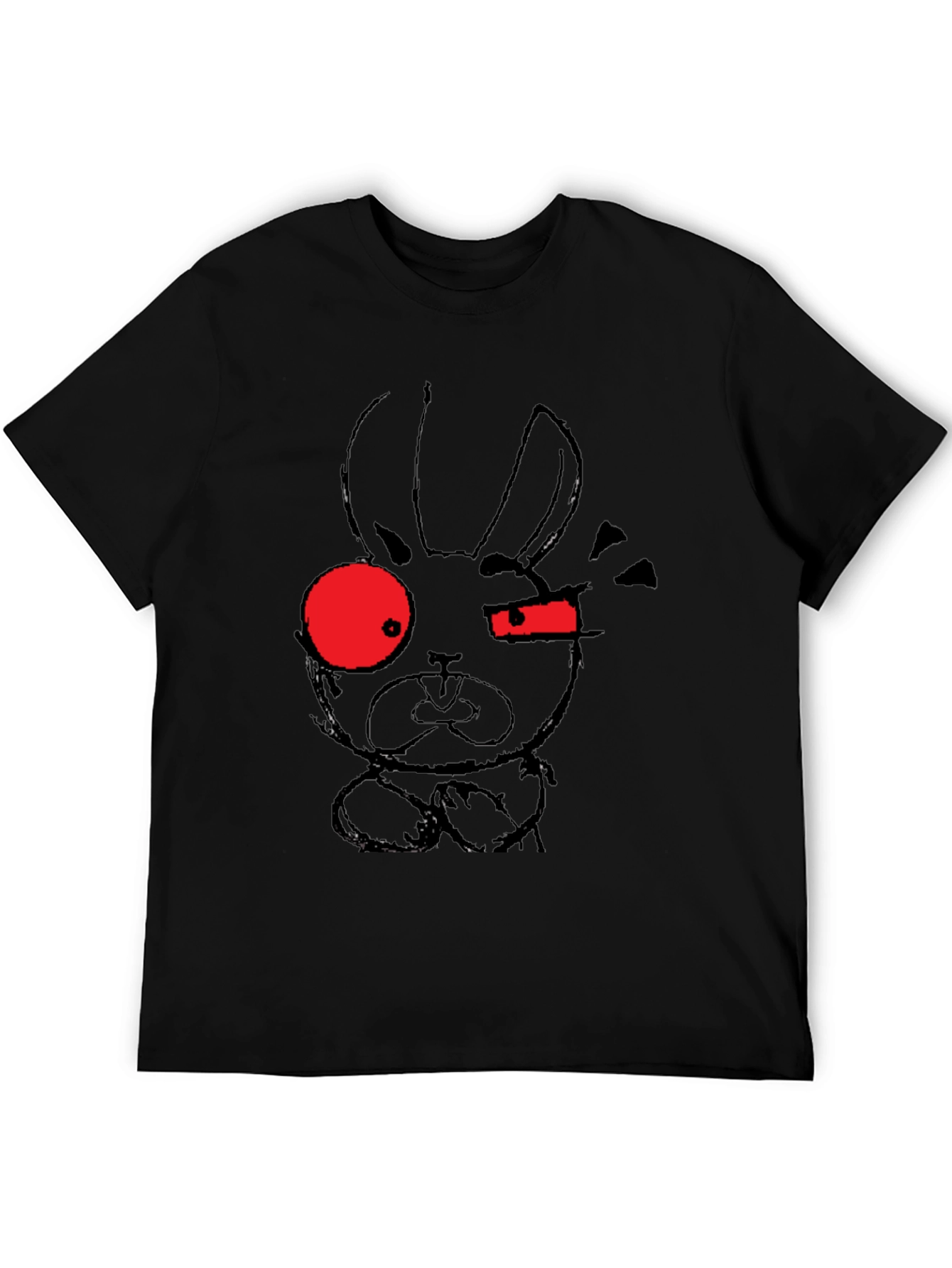 Edgy Rabbit Graphic Tee - Black Cotton Blend