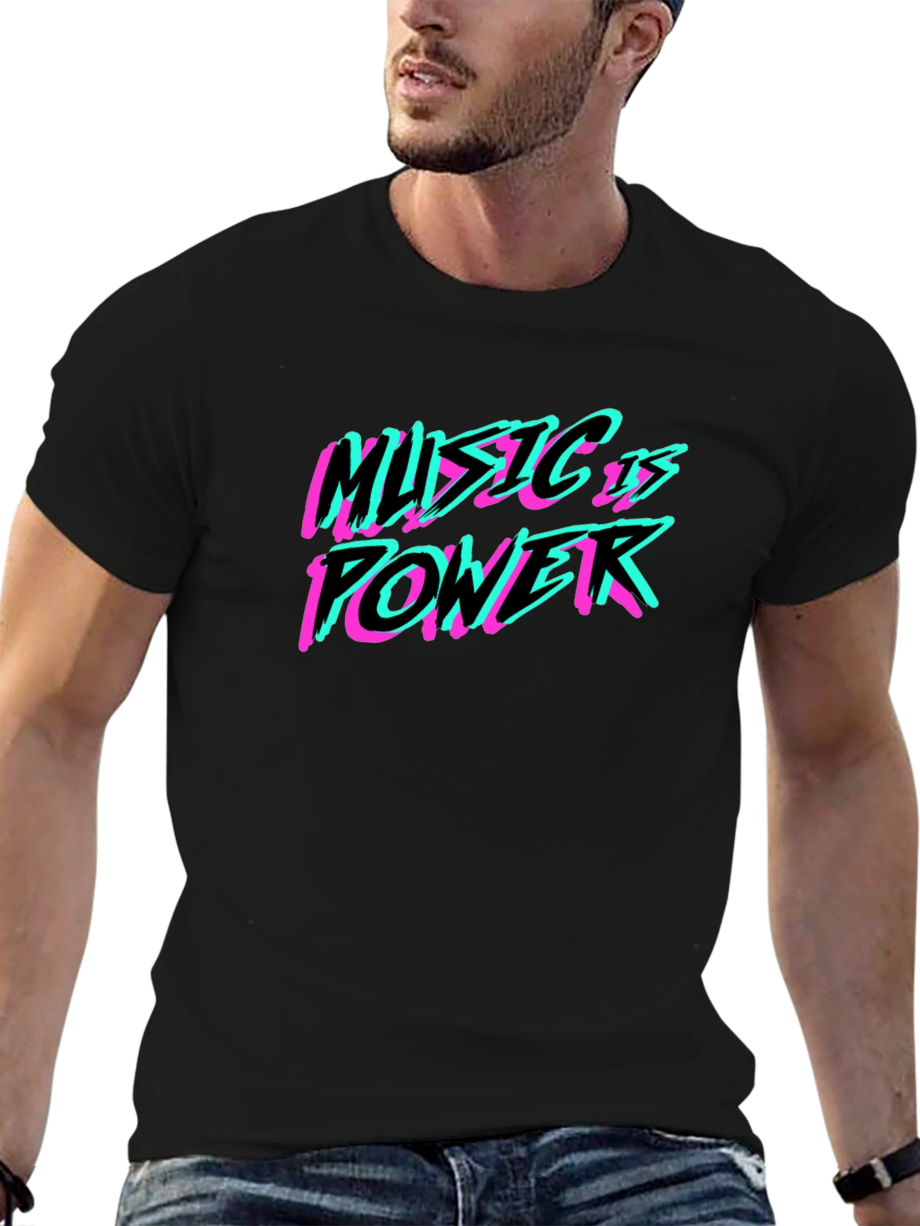 Music is Power T-Shirt - Black Crew Neck Tee