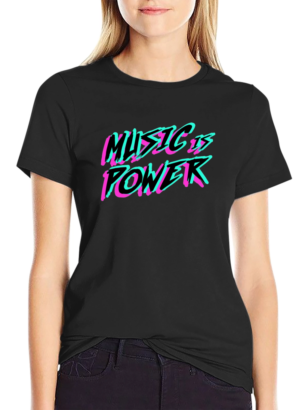 Music is Power T-Shirt - Black Crew Neck Tee