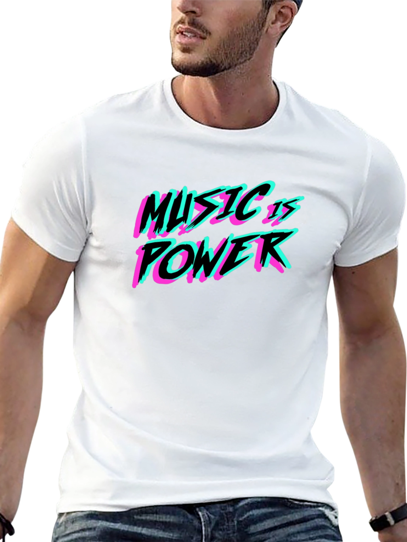 Music is Power T-Shirt - Black Crew Neck Tee