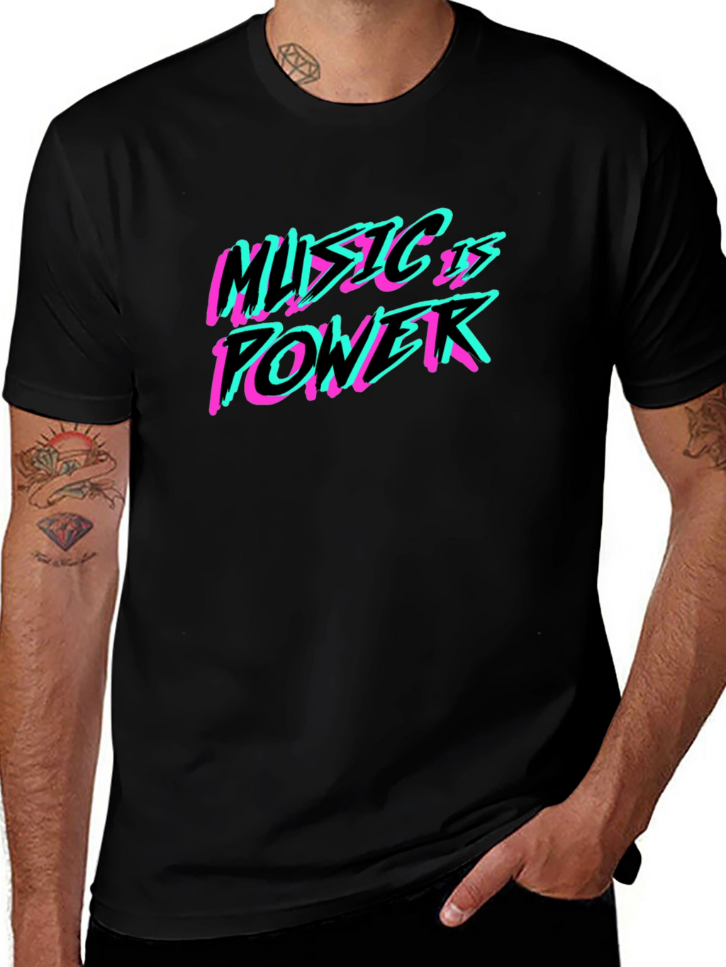 Music is Power T-Shirt - Black Crew Neck Tee