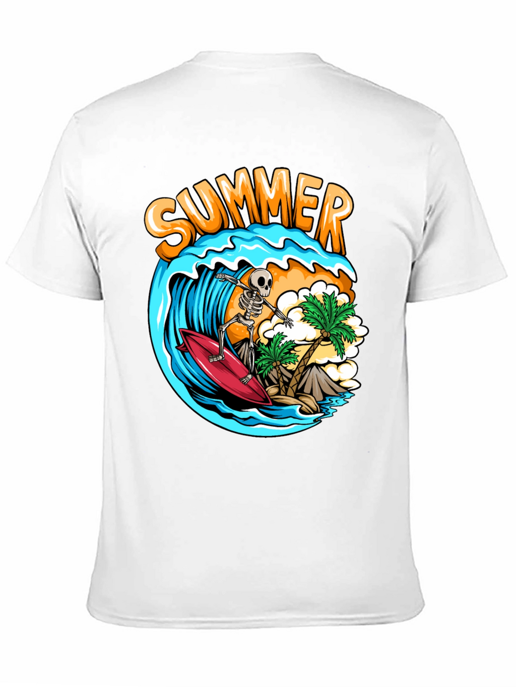 Summer Skeleton Surfing Graphic T-Shirt