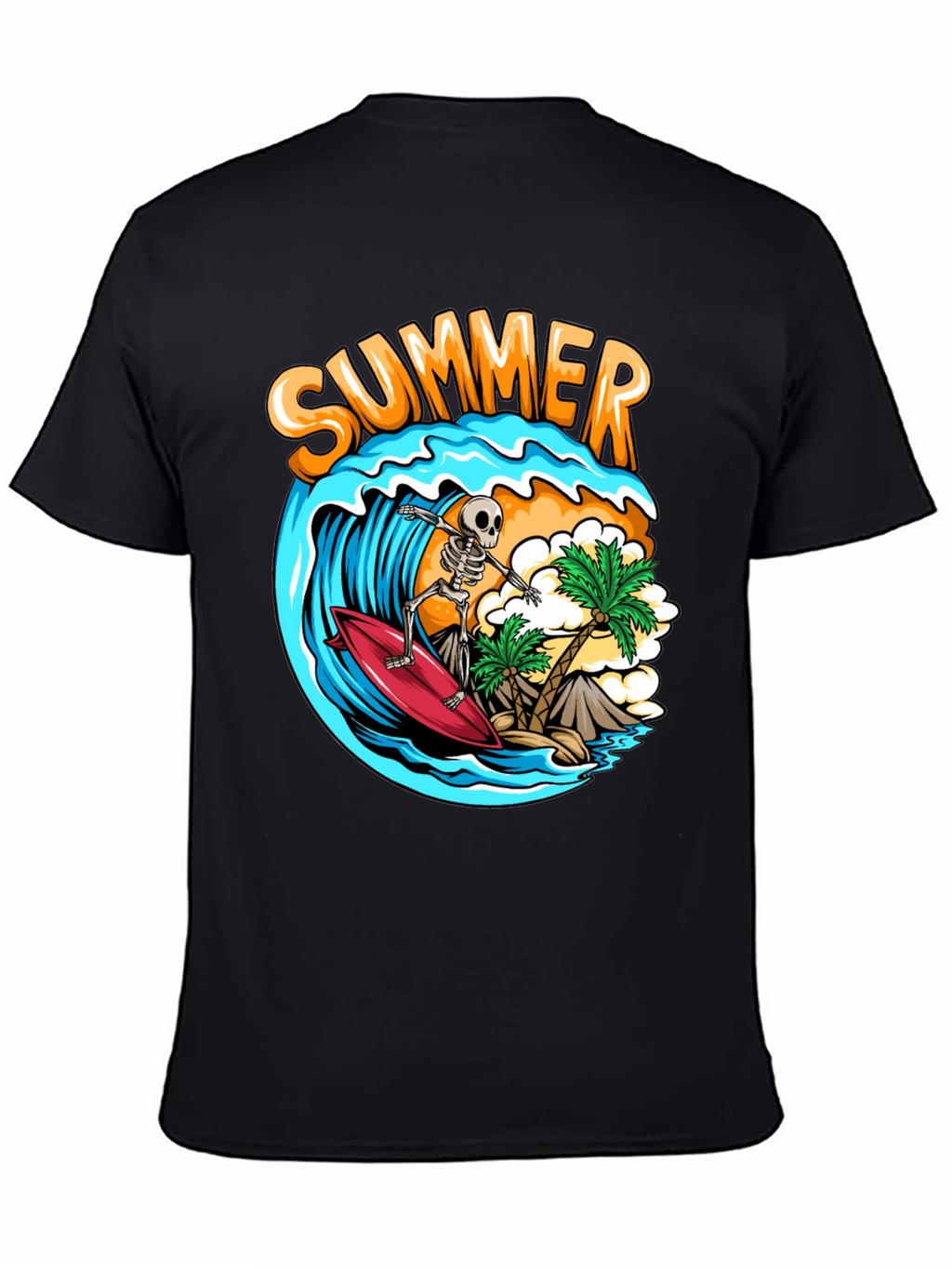 Summer Skeleton Surfing Graphic T-Shirt