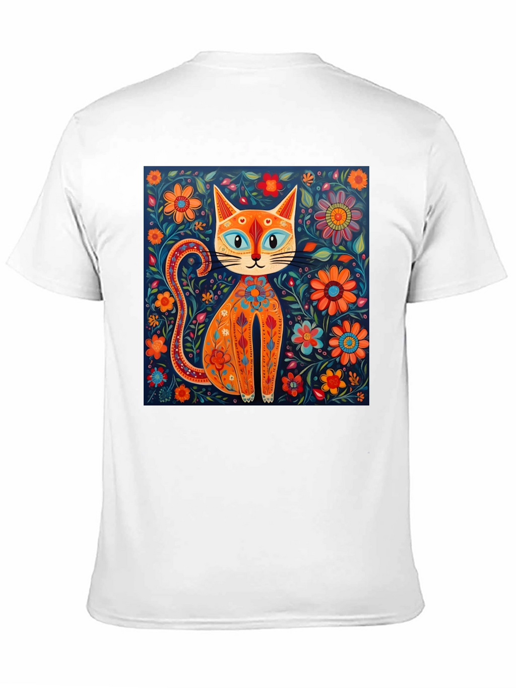 Floral Cat Graphic Tee - Unique Artistic Design
