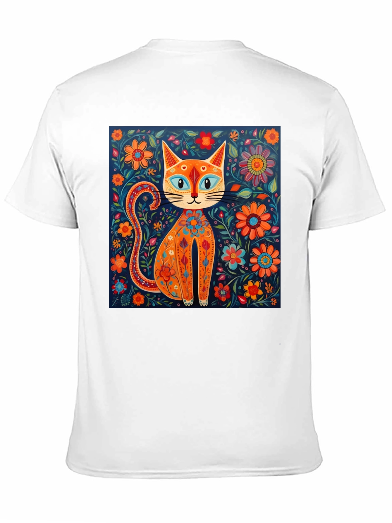 Floral Cat Graphic Tee - Unique Artistic Design