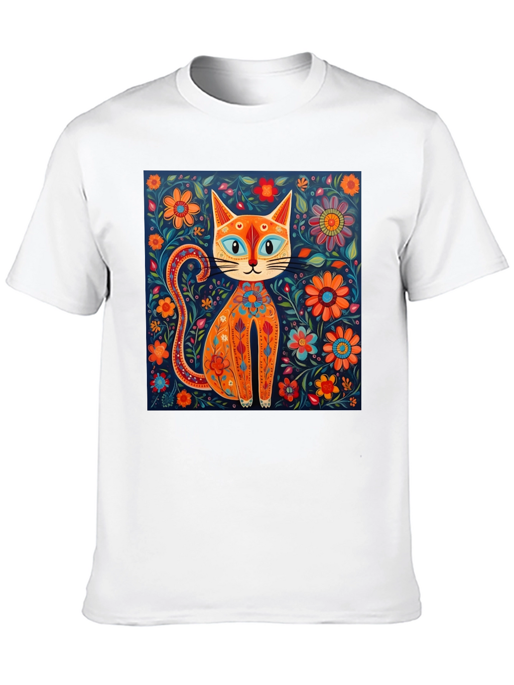 Floral Cat Graphic Tee - Unique Artistic Design