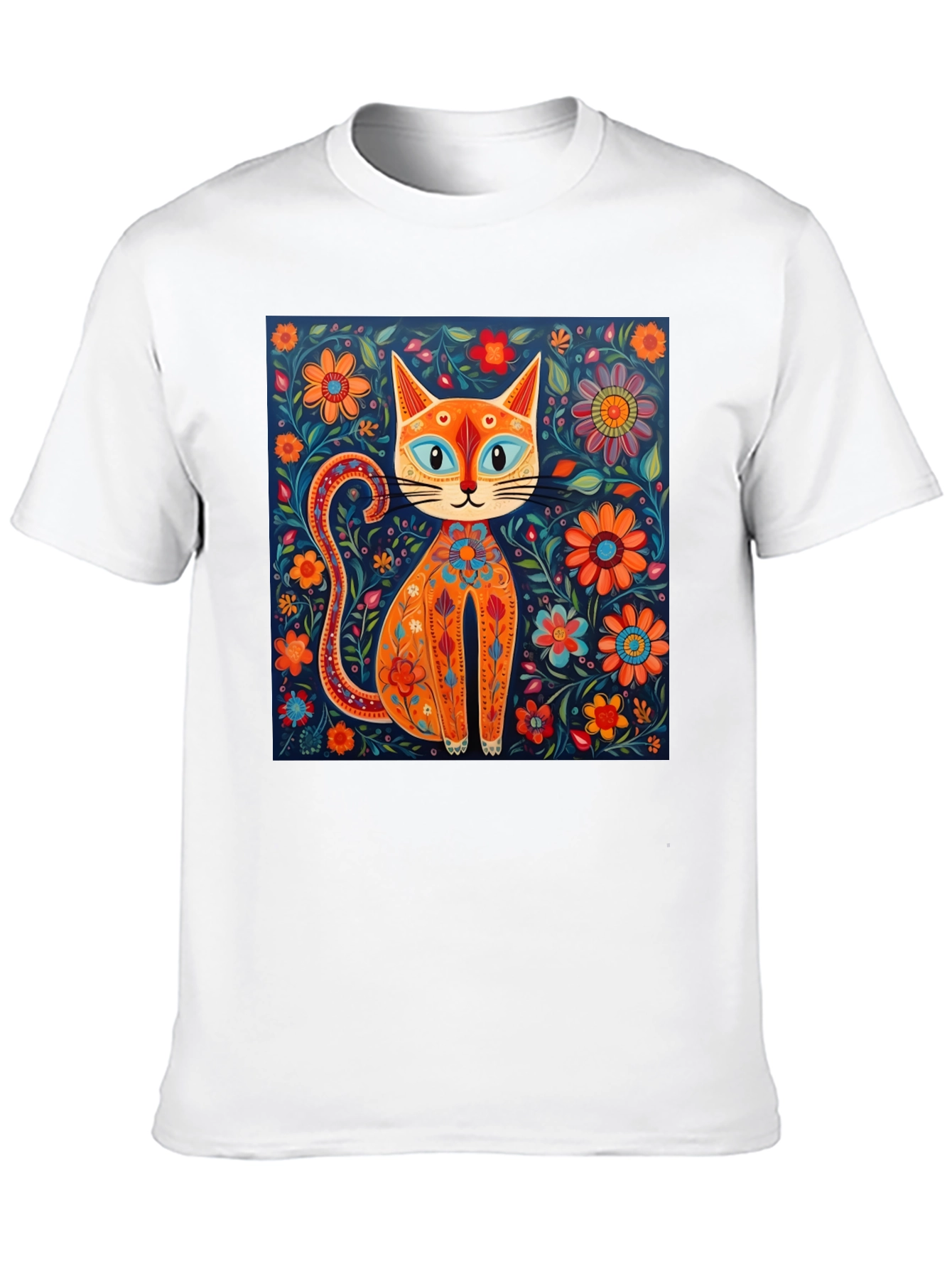 Floral Cat Graphic Tee - Unique Artistic Design